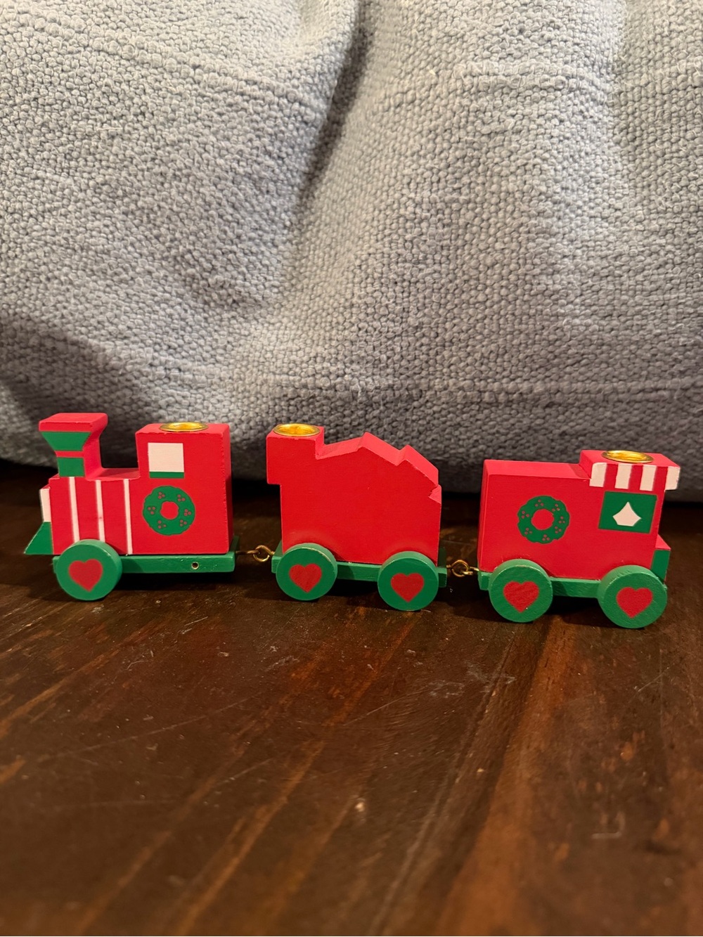 VTG Christmas Express Wooden Train Toy - Candle Holder 3 Pc